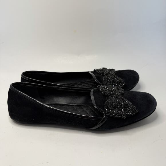 Tory Burch Carissa Embellished Bow Suede Leather Black Ballet Flat Size 7.5 M - Picture 7 of 14